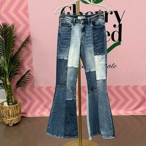 Patchwork Flare Jeans - Dual Blue Wash